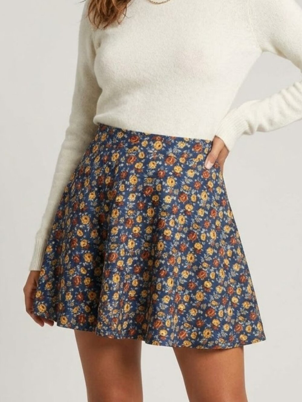 *3 FOR $9* Forever 21 Navy Floral Print Flared A-Line Circle Skater Short Skirt